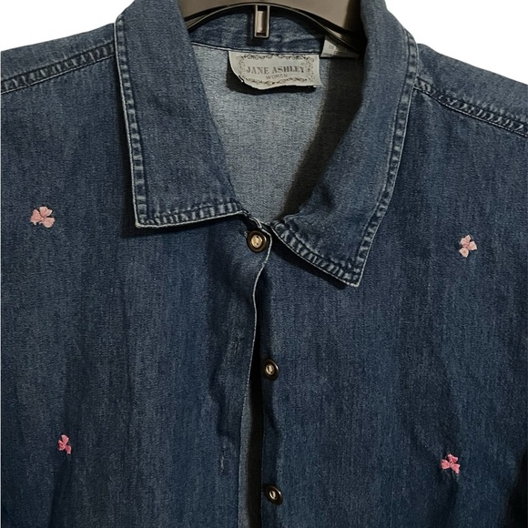 Plus Sz Jane Ashley top Women’s Denim Floral Embroidered Short Sl Vntg- Size 2X - Picture 3 of 5